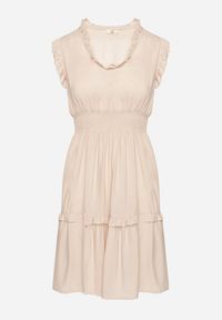 Born2be - Beżowa Sukienka z Wiskozą o Rozkloszowanym Kroju Bez Rękawów Folerose. Typ kołnierza: dekolt w serek. Kolor: beżowy. Materiał: wiskoza. Długość rękawa: bez rękawów. Sezon: wiosna, lato. Typ sukienki: rozkloszowane. Styl: elegancki #5