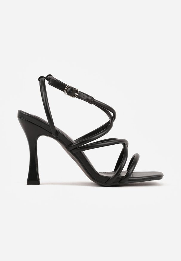 Renee - Czarne Sandały na Klepsydrowej Szpilce z Geometrycznymi Paskami Molthise. Zapięcie: pasek. Kolor: czarny. Wzór: geometria. Obcas: na szpilce. Styl: glamour, wizytowy