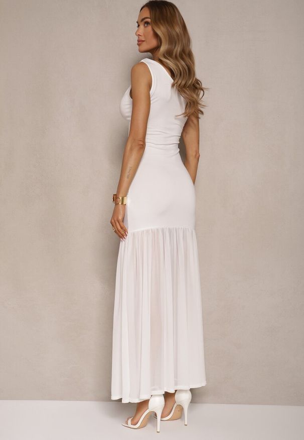 Renee - Biała Sukienka Koktajlowa z Wiskozą i Marszczeniem Galoriella. Kolor: biały. Materiał: wiskoza. Styl: wizytowy