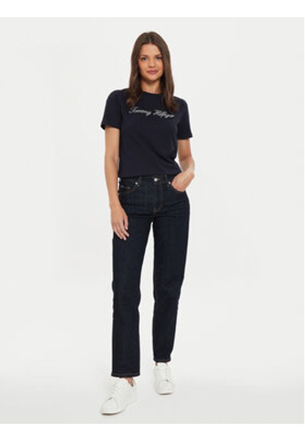 TOMMY HILFIGER - Tommy Hilfiger T-Shirt Script WW0WW43459 Granatowy Regular Fit. Kolor: niebieski. Materiał: bawełna
