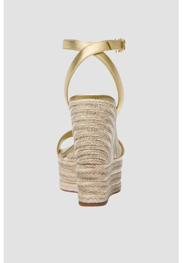 Michael Kors - MICHAEL KORS Złote sandały na platformie Leighton Wedge, Rozmiar 38,5. Kolor: złoty. Obcas: na platformie