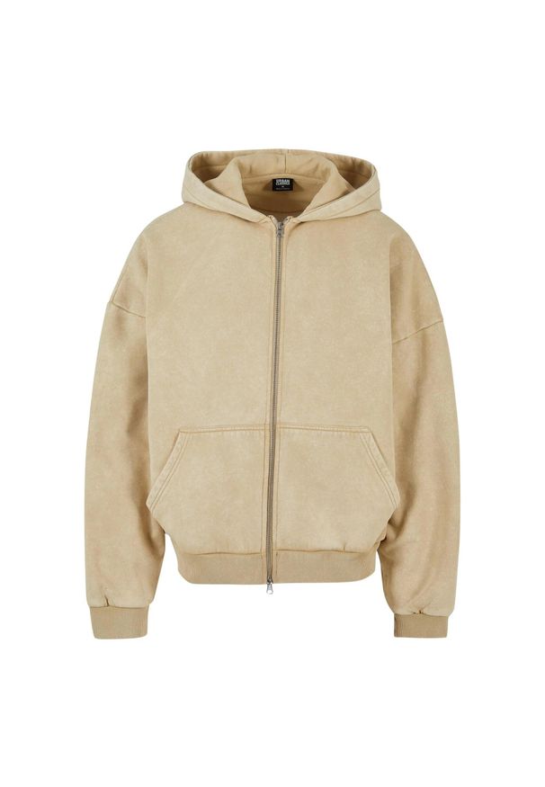 Urban Classics - Bluza Męska 90´s Stone Wash Heavyweight Full Zip Hoodie. Kolor: beżowy