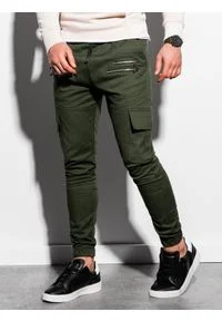 Ombre Clothing - Spodnie męskie joggery P1000 - khaki - XL. Kolor: brązowy. Materiał: bawełna, elastan #4