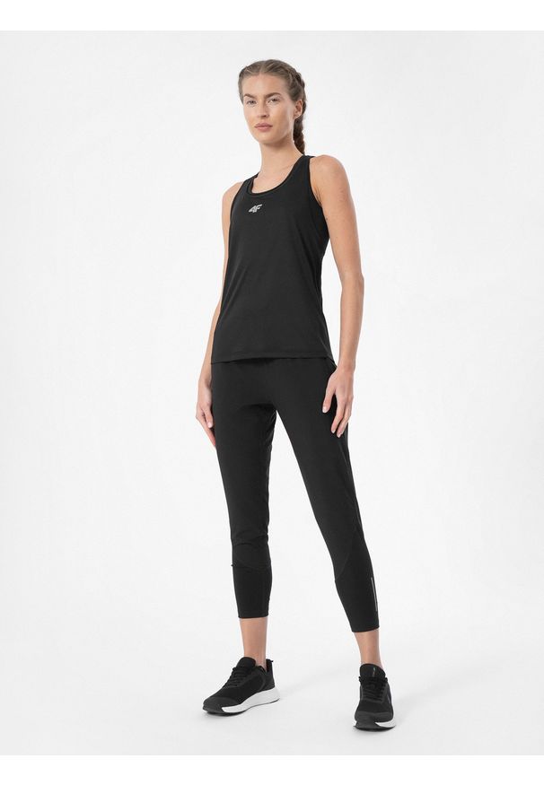 4f - Spodnie do biegania szybkoschnące damskie. Kolor: czarny. Materiał: materiał, tkanina, dzianina, skóra. Sport: fitness