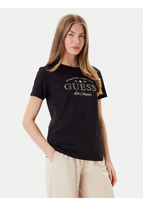 Guess T-Shirt V5YI13 J1314 Czarny Regular Fit. Kolor: czarny. Materiał: bawełna
