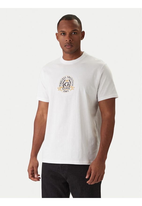 Guess T-Shirt M6RI16 I3Z14 Biały Regular Fit. Kolor: biały. Materiał: bawełna