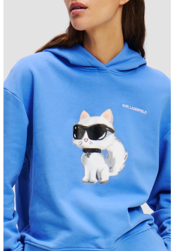 Karl Lagerfeld - KARL LAGERFELD Niebieska damska bluza z kapturem Ikon Aquarelle C. Typ kołnierza: kaptur. Kolor: niebieski
