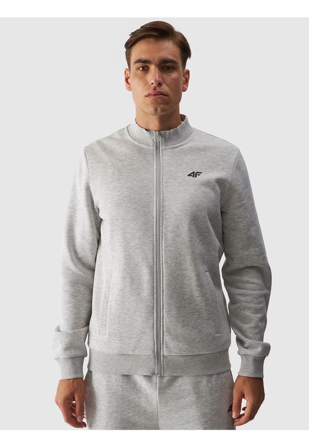 4f - 4F Bluza bejsbolówka bomberka męska - szara S. Okazja: na co dzień. Kolor: szary. Materiał: dzianina, materiał, poliester, bawełna, jersey. Wzór: gładki, ze splotem. Styl: casual, sportowy