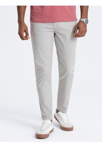 Ombre Clothing - Spodnie męskie chino o dopasowanym kroju - szare V2. Okazja: na co dzień. Kolor: szary. Materiał: tkanina, materiał, bawełna, elastan. Styl: casual