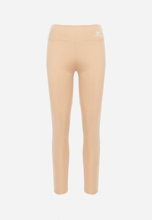 Born2be - Beżowe Legginsy z Wysokim Stanem i Gumką w Pasie Bloelia. Stan: podwyższony. Kolor: beżowy. Wzór: gładki