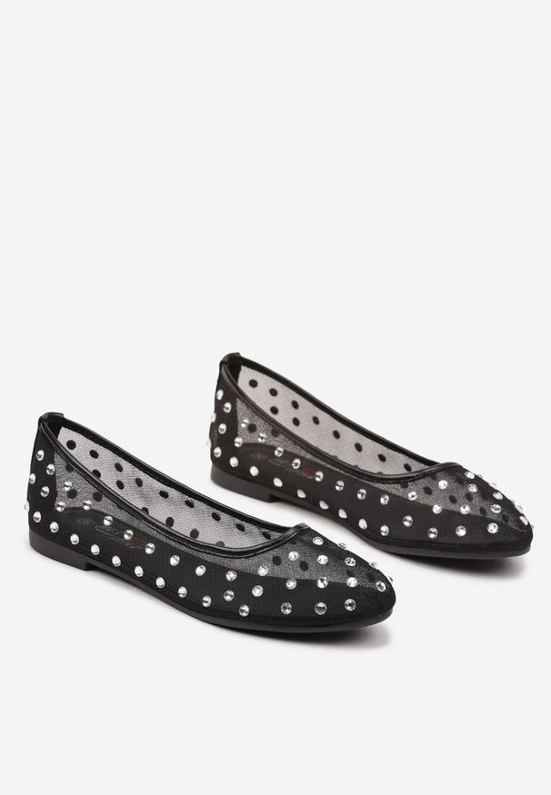 Renee - Czarne Balerinki Siateczkowe z Cyrkoniami All Over Annilea. Okazja: na co dzień. Kolor: czarny. Materiał: jeans, materiał. Wzór: aplikacja. Styl: casual, elegancki