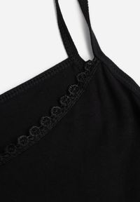 Born2be - Czarny Bieliźniany Top z Bawełny Ozdobiony Koronkową Lamówką Bervina. Kolor: czarny. Materiał: bawełna, koronka. Wzór: aplikacja #2