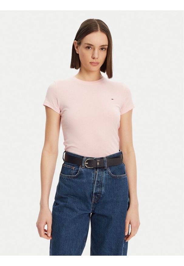 Tommy Jeans T-Shirt DW0DW20459 Różowy Slim Fit. Kolor: różowy. Materiał: bawełna