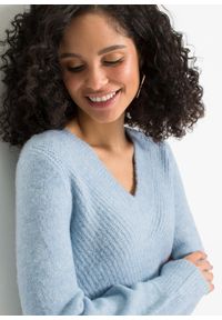 bonprix - Sukienka dzianinowa. Typ kołnierza: dekolt w serek. Kolor: niebieski. Materiał: dzianina #2