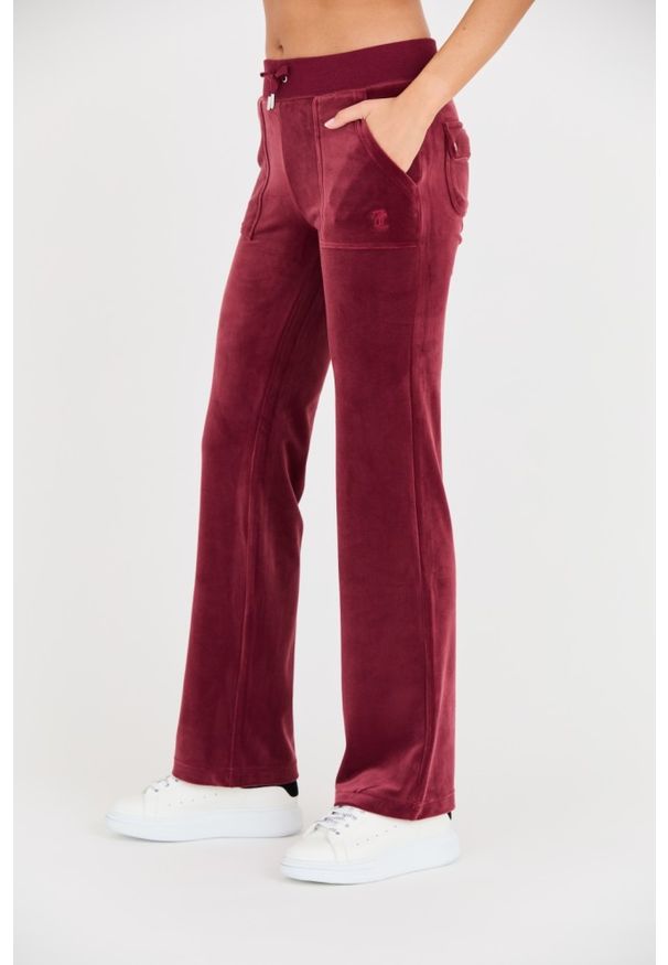 Juicy Couture - JUICY COUTURE Bordowe spodnie dresowe Del Ray Pocket Pant. Kolor: czerwony. Materiał: dresówka