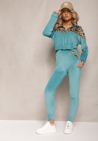 Renee - Jasnoniebieski Welurowy Komplet Dresowy 2-Częściowy z Animal Print Bluza i Spodnie Atisilva. Kolor: niebieski. Materiał: welur, dresówka. Wzór: nadruk #3