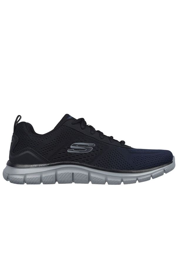 skechers - Buty męskie Skechers Track Ripkent 232399NVBK - czarno-granatowe. Zapięcie: sznurówki. Kolor: wielokolorowy, niebieski, czarny. Materiał: guma, jeans, dresówka, materiał, syntetyk. Szerokość cholewki: normalna. Model: Skechers Sport. Sport: turystyka piesza