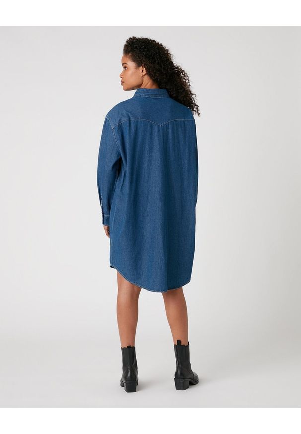 Wrangler - WRANGLER DENIM WESTERN DRESS MID DAMSKA SUKIENKA INDIGO W9P6LWX8E 112132457. Materiał: denim