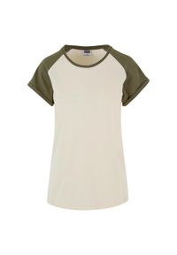 Urban Classics - T-shirt Damski Kontrastowy Raglanowy. Kolor: biały, wielokolorowy, zielony. Długość rękawa: raglanowy rękaw