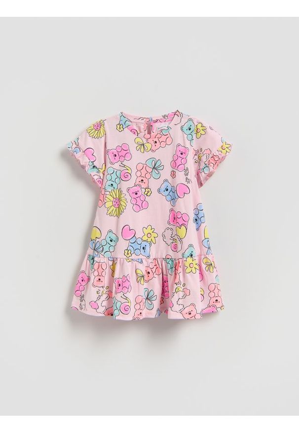 Reserved - Wzorzysta sukienka - pastelowy róż. Kolor: różowy. Materiał: bawełna