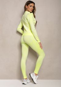 Renee - Żółty Komplet 3-Częściowy Krótki Top Bluza na Suwak i Legginsy Push-Up z Gumką w Pasie Savese. Kolor: żółty. Sport: bieganie, fitness #5