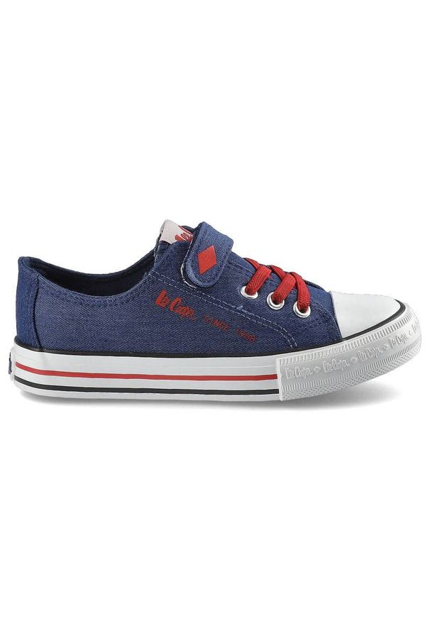 Granatowe Trampki Lee Cooper Dziecięce Buty. Zapięcie: rzepy. Kolor: niebieski. Materiał: tkanina, materiał, guma, jeans. Szerokość cholewki: normalna