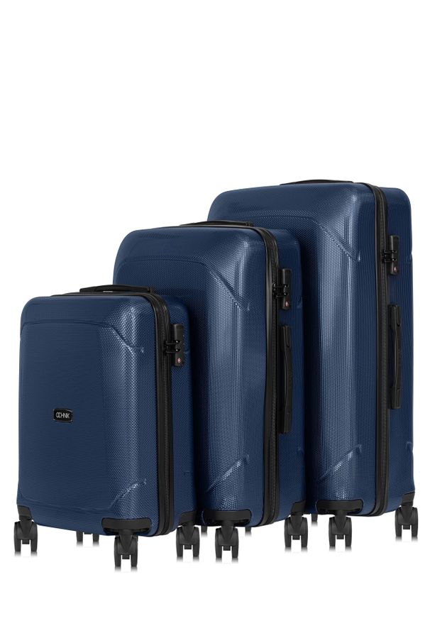 Ochnik - Komplet walizek na kółkach 19'/24'/28'. Kolor: niebieski. Materiał: materiał, poliester, guma