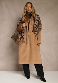 Renee - Ciemnobrązowy Wiskozowy Szalik w Panterkę Wykończony Frędzlami Alefera. Kolor: brązowy. Materiał: wiskoza. Wzór: motyw zwierzęcy #4