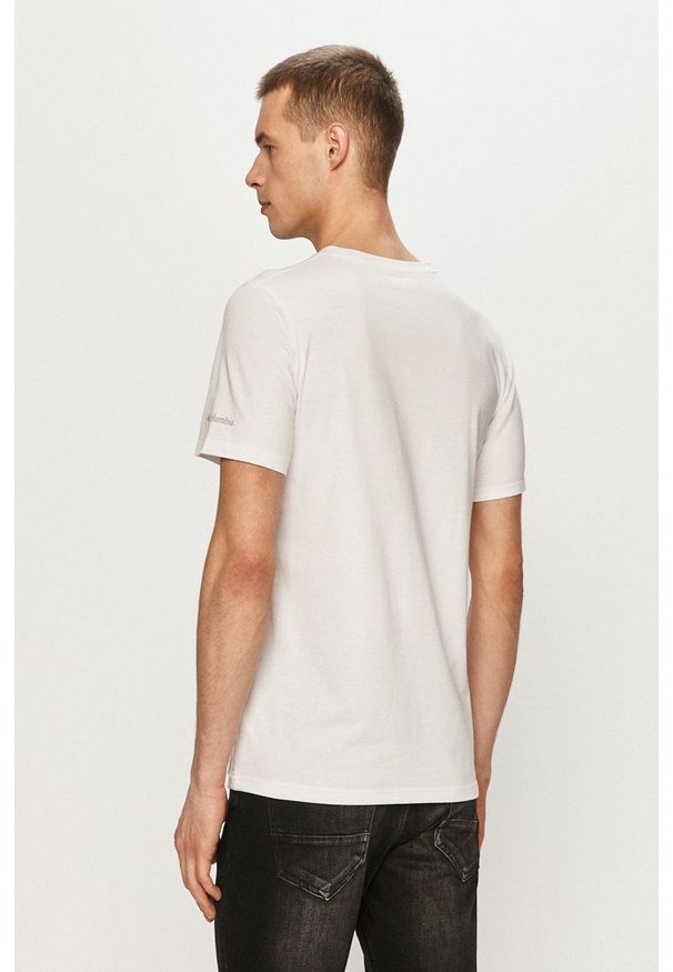columbia - Columbia - T-shirt. Okazja: na co dzień. Kolor: biały. Materiał: skóra. Wzór: nadruk. Styl: casual