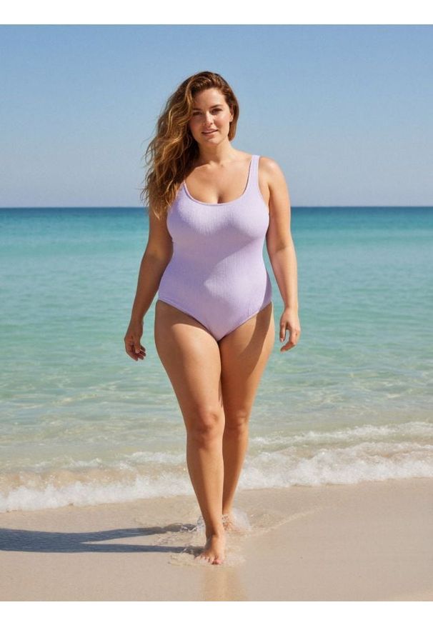 Sinsay - Jednoczęściowy prążkowany kostium kompielowy - fioletowy. Kolor: fioletowy. Materiał: prążkowany