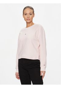 Tommy Jeans Bluza Essential Logo DW0DW16140 Różowy Relaxed Fit. Kolor: różowy. Materiał: syntetyk