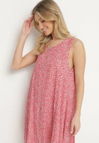 Born2be - Czerwona Bawełniana Rozkloszowana Sukienka Ozdobiona Kwiatami i Guzikami Lisavella. Okazja: na spacer, na co dzień. Kolor: czerwony. Materiał: bawełna. Wzór: kwiaty, aplikacja. Sezon: lato. Styl: elegancki, casual, klasyczny #4