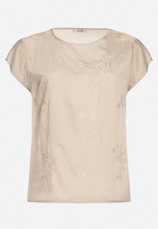 Born2be - Beżowa Bluzka z Krótkim Luźnym Rękawem Mepola. Okazja: na co dzień. Kolekcja: plus size. Kolor: beżowy. Materiał: jeans. Długość rękawa: krótki rękaw. Długość: krótkie. Styl: elegancki, casual
