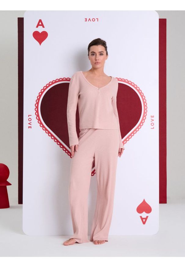 Sinsay - Piżama dwuczęściowa z domieszką wiskozy - różowy. Kolor: różowy. Materiał: wiskoza