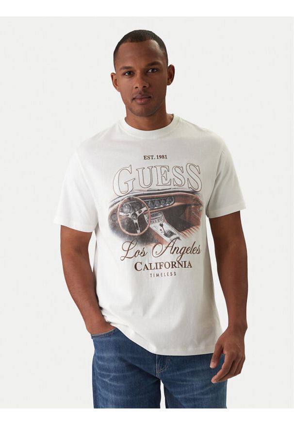 Guess T-Shirt M6RI13 K8FQ4 Écru Regular Fit. Materiał: bawełna