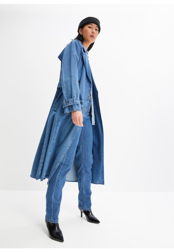 bonprix - Dżinsy ze stretchem, straight, mid waist. Stan: podwyższony. Kolor: niebieski. Styl: klasyczny