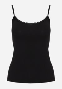 Born2be - Czarny Bieliźniany Top z Bawełny Ozdobiony Koronkową Lamówką Bervina. Kolor: czarny. Materiał: bawełna, koronka. Wzór: aplikacja #7