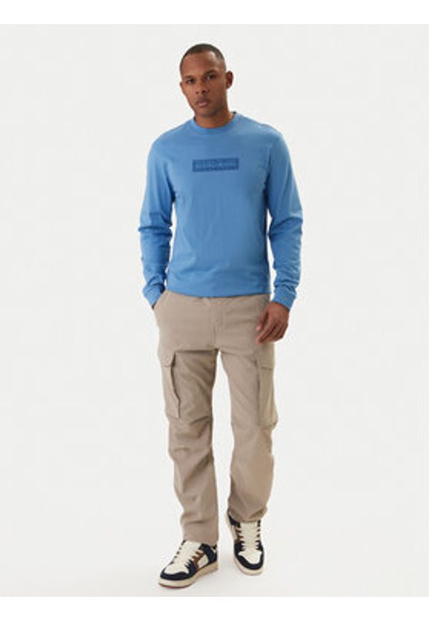 Napapijri Longsleeve S-Box Logo NP0A8BC5 Niebieski Regular Fit. Kolor: niebieski. Materiał: bawełna. Długość rękawa: długi rękaw