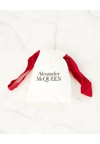 Alexander McQueen - ALEXANDER MCQUEEN - Skórzana bransoletka z czaszką. Materiał: srebrne. Kolor: czarny. Wzór: aplikacja #6
