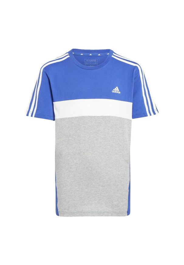 Adidas - Koszulka Tiberio 3-Stripes Colorblock Cotton Kids. Kolor: szary, niebieski, wielokolorowy, biały. Sport: joga i pilates