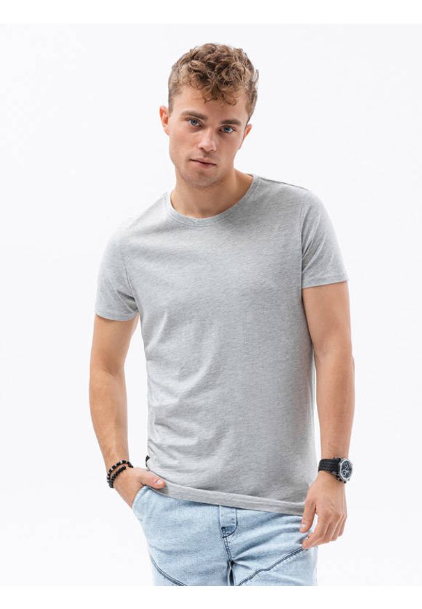 Ombre Clothing - T-shirt męski bawełniany BASIC S1224 - szary melanż - XXL. Kolor: szary. Materiał: bawełna. Wzór: melanż. Styl: klasyczny