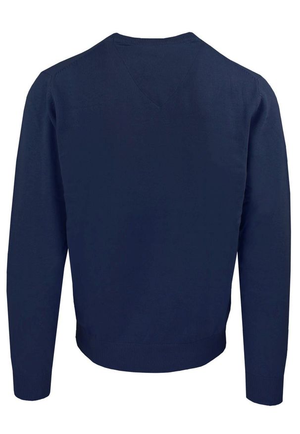 Męski, Bawełniany Sweter w Serek (V-neck) - Adriano Guinari - Granat. Okazja: do pracy, na co dzień, na spotkanie biznesowe. Typ kołnierza: dekolt w serek. Kolor: niebieski. Materiał: bawełna. Styl: klasyczny, casual, elegancki, biznesowy