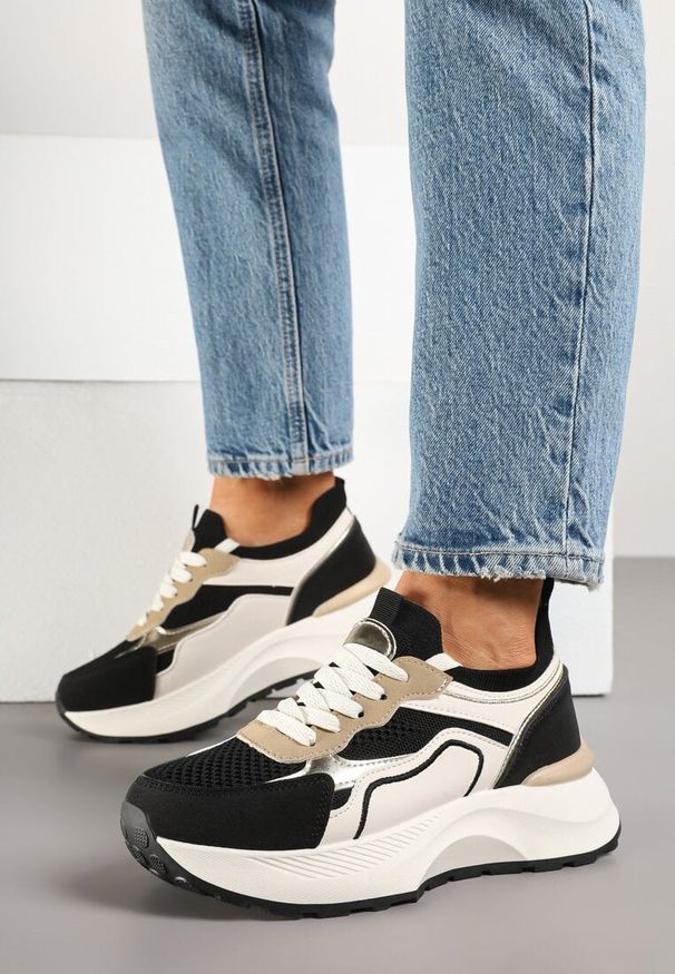 Born2be - Czarne Sneakersy w Streetwearowym Stylu na Grubej Podeszwie Zelluria. Okazja: na co dzień. Kolor: czarny. Materiał: jeans