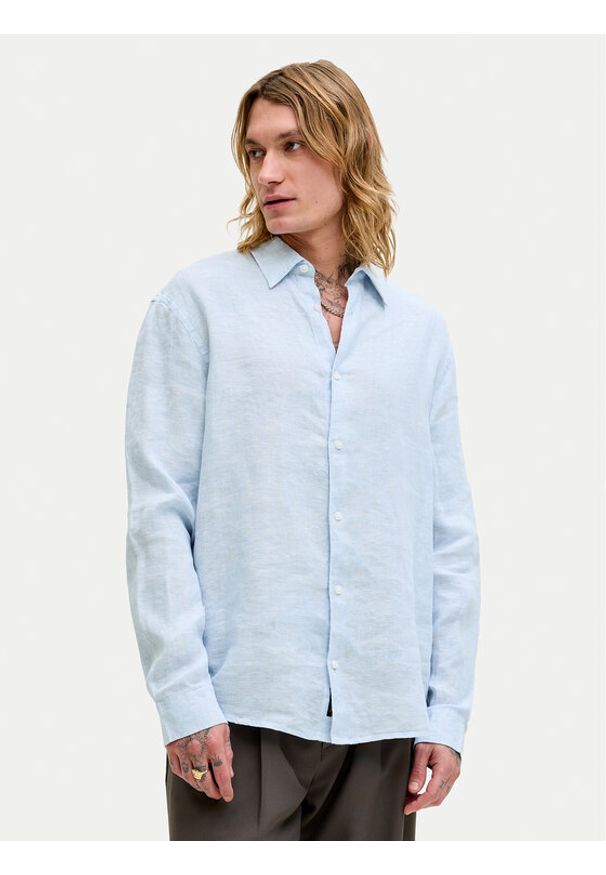 Jack & Jones Koszula Lawrence 12293563 Niebieski jasny Regular Fit. Kolor: niebieski. Materiał: len