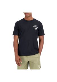 Koszulka New Balance MT31518BK - czarna. Kolor: czarny. Materiał: tkanina, skóra, bawełna. Długość rękawa: krótki rękaw. Długość: krótkie