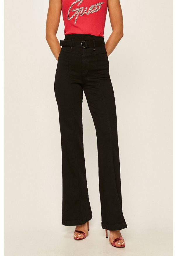 Guess Jeans - Jeansy Groy. Stan: podwyższony. Kolor: czarny. Materiał: jeans. Wzór: gładki