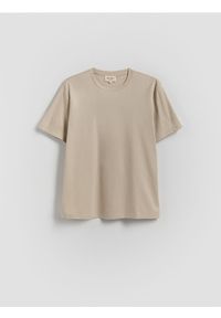 Reserved - T-shirt regular z domieszką modalu - beżowy. Kolor: beżowy. Materiał: bawełna, jedwab
