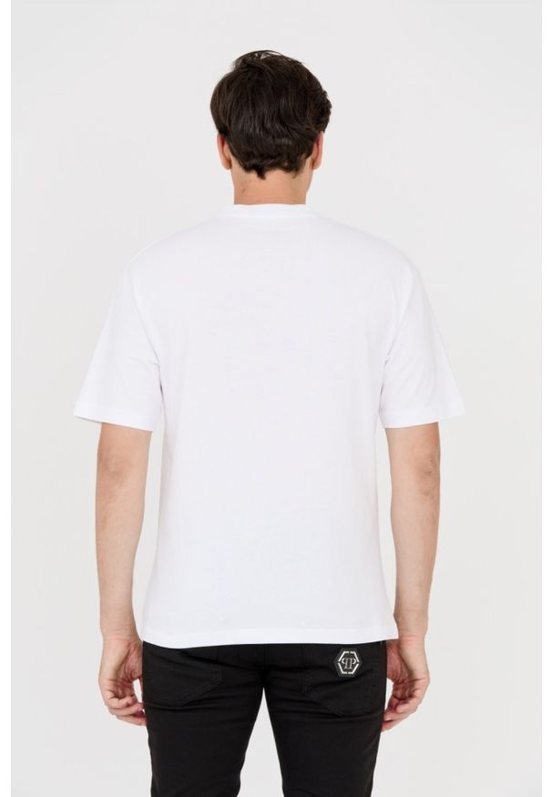 Balenciaga - BALENCIAGA Biały t-shirt z czarnym logo. Kolor: biały