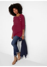 bonprix - Sweter z cienkiej dzianiny 2 w 1 na okres ciąży i podczas karmienia piersią z cienkiej dzianiny. Kolekcja: moda ciążowa. Kolor: czerwony. Materiał: dzianina. Długość rękawa: długi rękaw. Długość: długie. Wzór: ze splotem #2