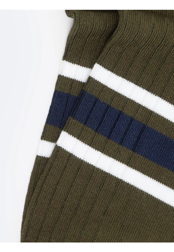 Big-Star - Stopki męskie bambusowe w paski khaki Tagar 303. Kolor: zielony. Materiał: włókno, materiał. Wzór: paski